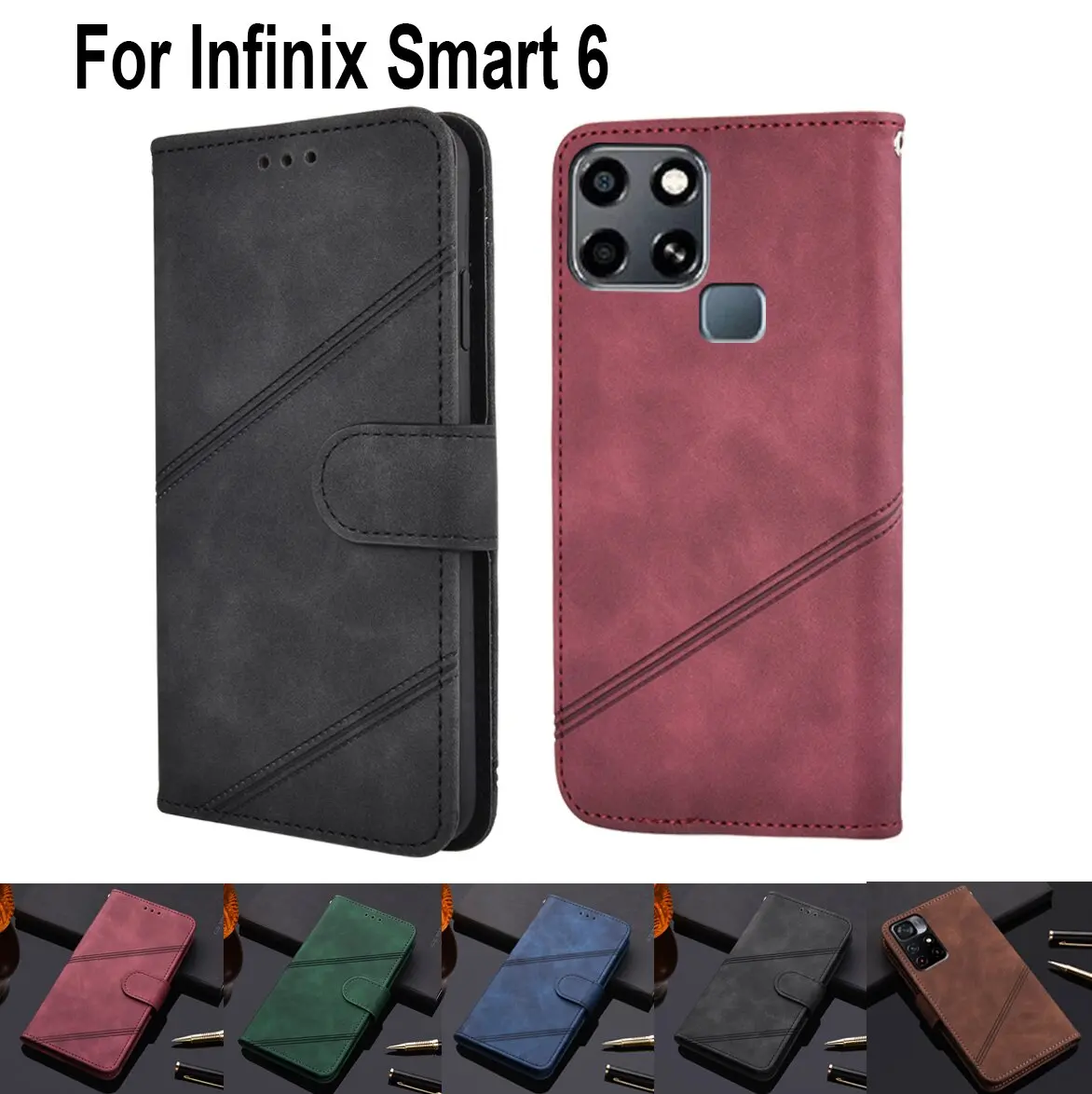 luxury wallet flip cover for infinix smart 6 book case funda for infinix smart6 protective phone case leather capa free global shipping