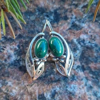 retro ethnic oval malachite stone earrings gypsy jewelry leaf flower metal statement earrings for women oorbellen gift