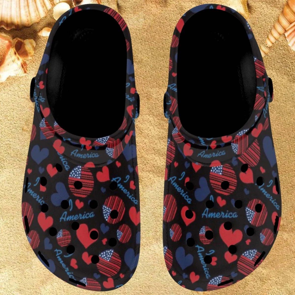 

Женские тапочки с американским флагом, на плоской подошве