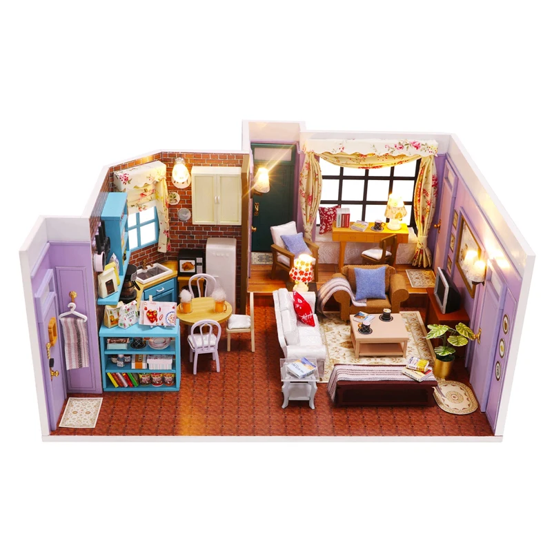 

Деревянный кукольный домик «сделай сам» в квартире Моники, миниатюрный набор для строительства, кукольный домик со сборкой мебели, игрушки для друзей, подарки
