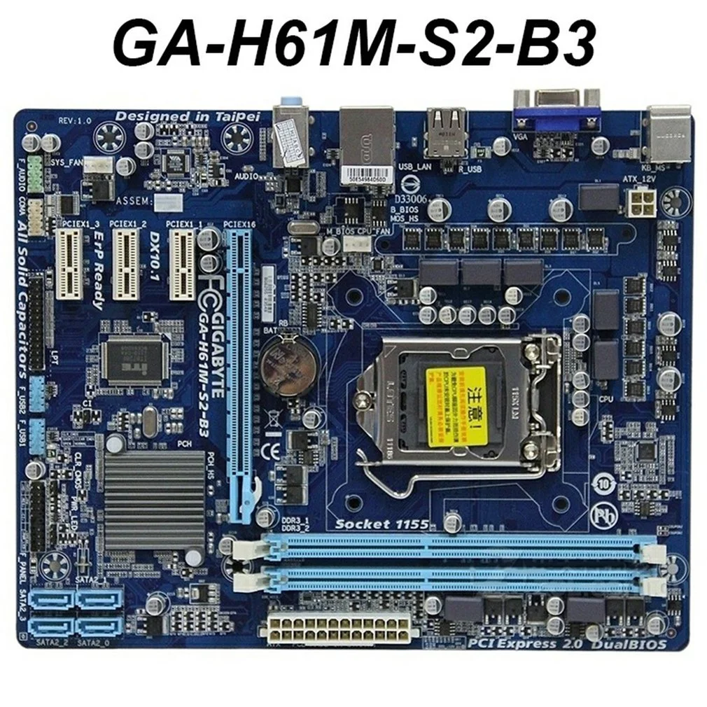 

Desktop Mother Board For H61M-S2-B3 Socket LGA 1155 In Tel CPU Interface DDR3 16G Dual Channel Memory VGA Interfac