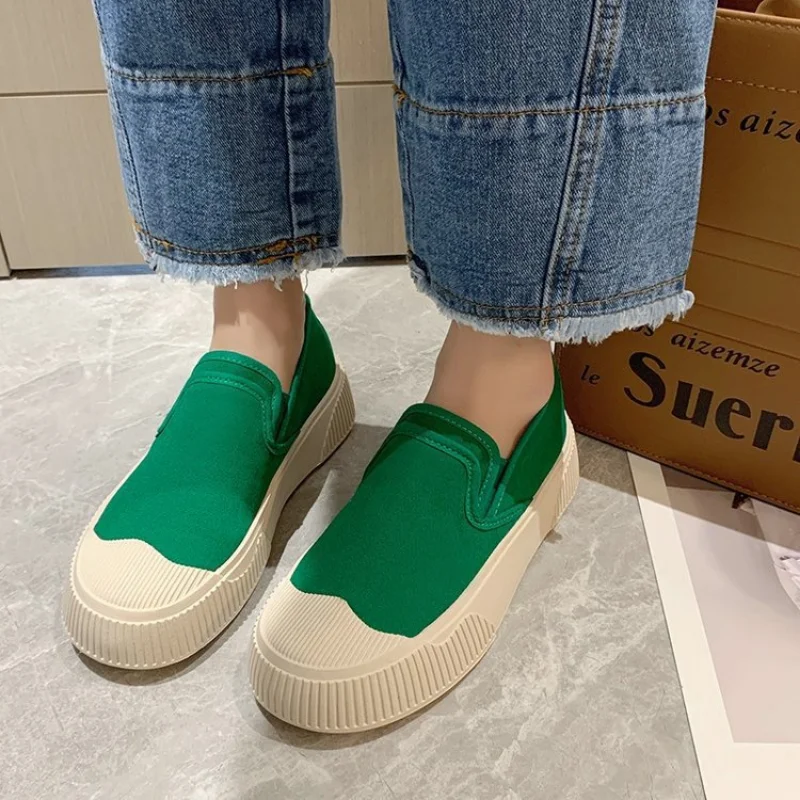 

Thick Soled Canvas Loafer Shoes for Women's Design Sense Board Shoes Biscuit Shoes Color Matching Slip on Flats Casual Loafers