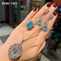 womens vintage paraiba tourmaline jewelry sets rings pendant necklace drop earrings wedding party accessories fine female gift