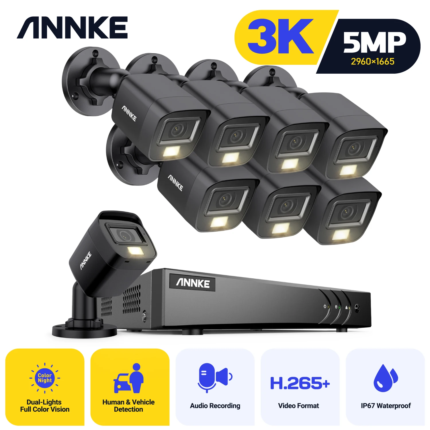 

ANNKE 8CH 5MP Lite Video Security System CCTV Kit Built-in mic With 8X 5MP Waterproof Surveillance Cameras 5 IN1 H.265+ DVR