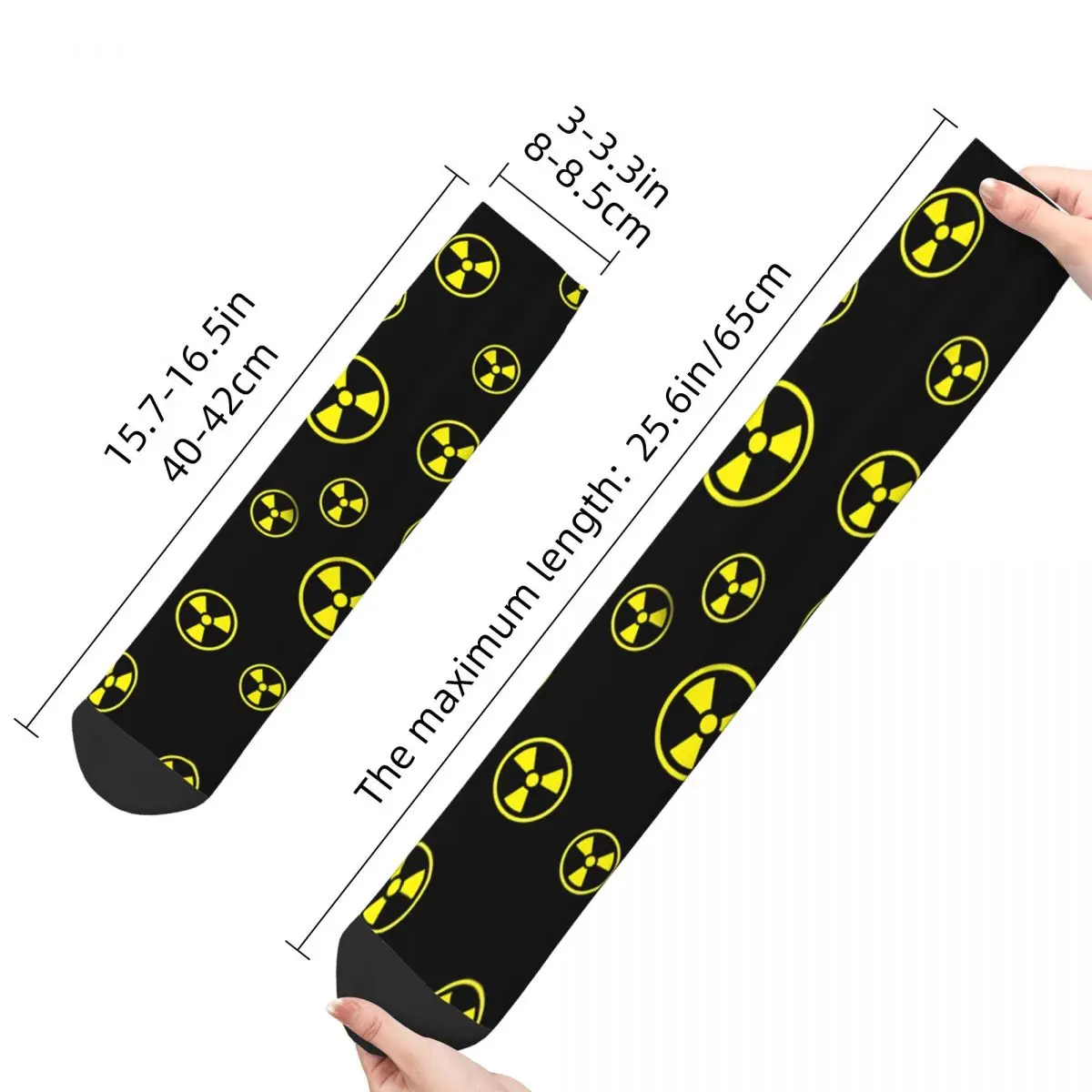 Hip Hop Retro Radioactive Yellow Black Radiation Symbol Crazy Men's Socks Unisex Harajuku Pattern Printed Novelty Crew Sock