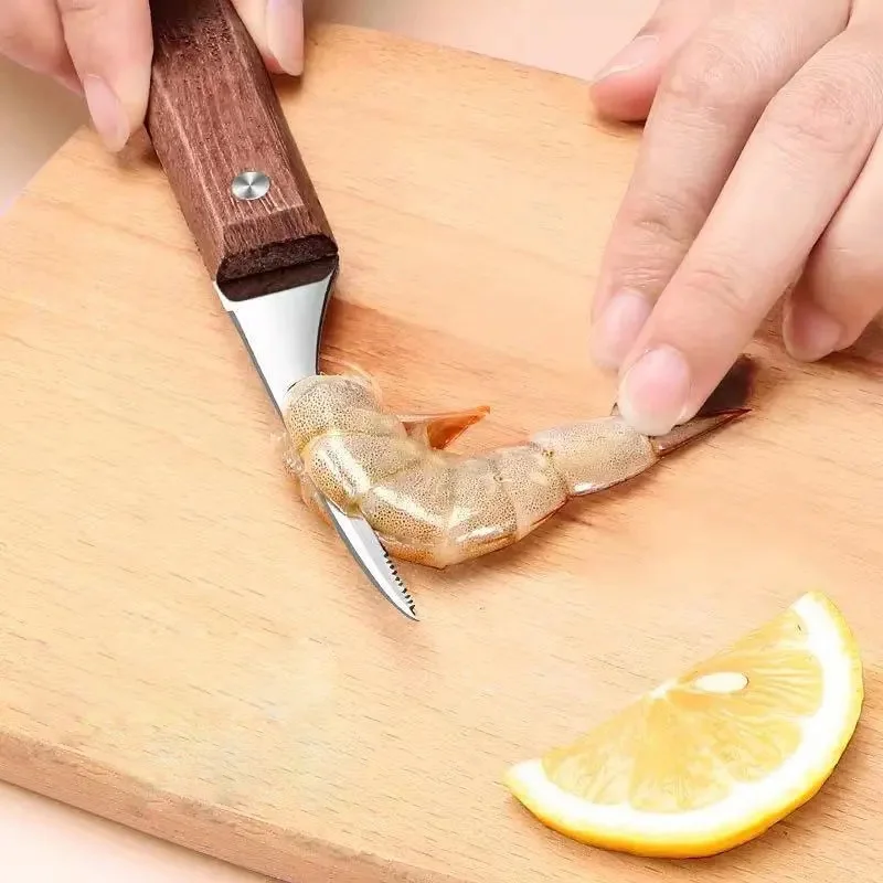 Stainless Steel Shrimp Line Knife Wooden Handle Shrimp Deveiner Lobster Seafood Shrimp Cleaner Cutting Knife Kitchen Gadgets