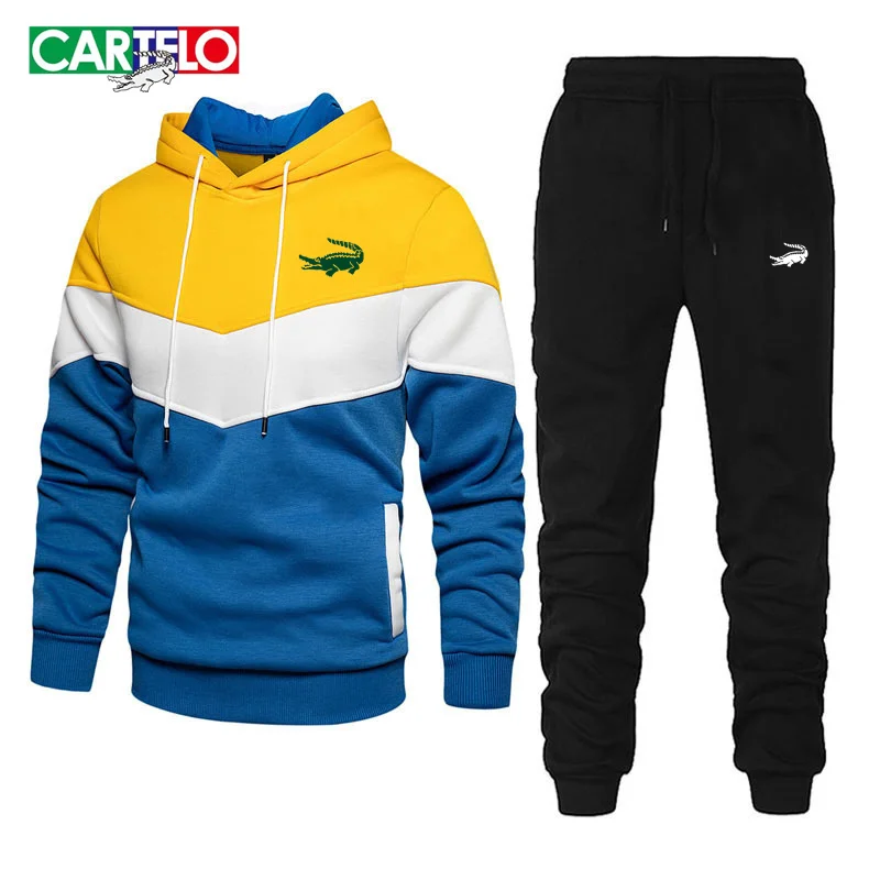 2023 New Cartelo printed men's fleece hoodie sports casual long-sleeved warm autumn and winter hoodie+trousers set