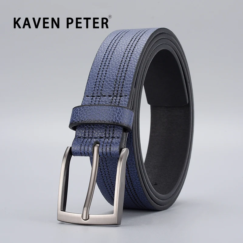 Men Fashion Pu Leather Blue Belts Pin Buckle Luxury Fashion Designer Famous Brand Male Waist Belt for Jeans High Quality
