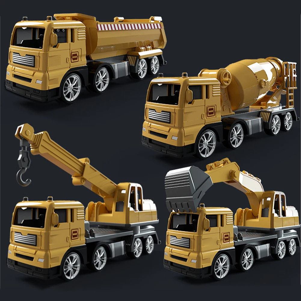 

4pcs 1:22 DIY Construction Truck Set 4-6 Years Old Crane Storage Box Birthday Simulation Excavator Stem Kids Toy Plastic Gift
