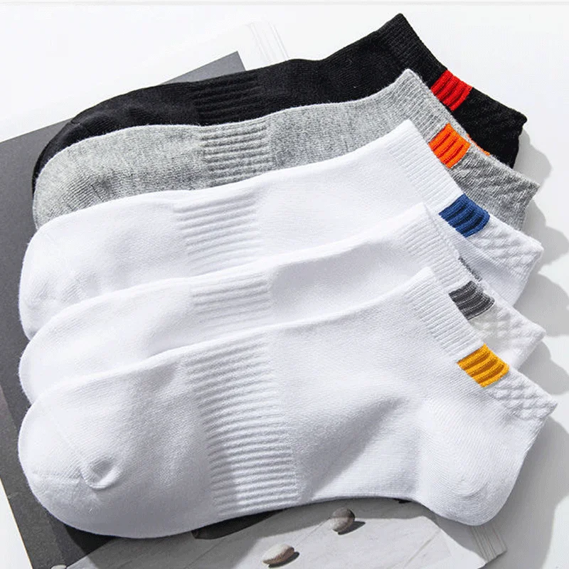 5pairs Summer Cotton Men Sport Short Socks Spring Breathable Mesh Sport Invisible Thin Sock Sweat Deodorant Low Tube Short Sox