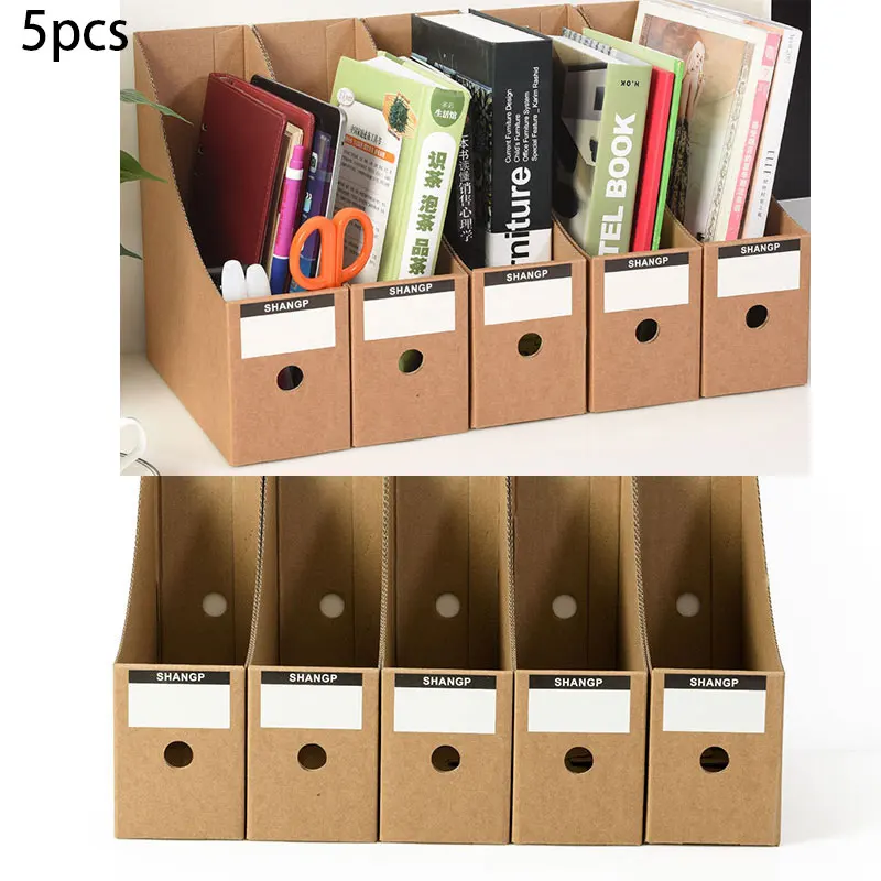 Kraft Paper Office Supplies Bookend 5Pcs Magazine File Holder Organizer Box Desk Letter Documents Storage Stationery with Labels