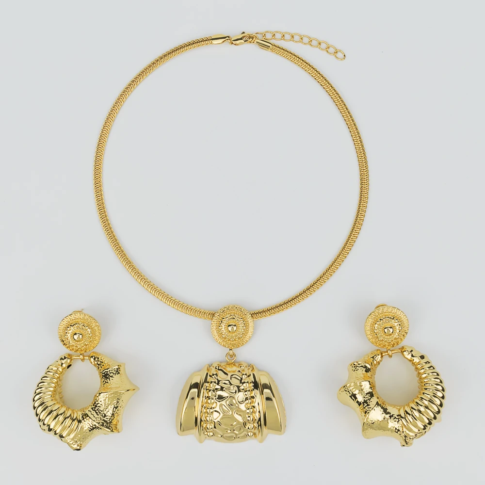 

African Gold Wedding Jewelry Set Earrings Necklace Pendant Dubai Gold Plated Pendant Ring Bracelet Sets For Women Party Gift