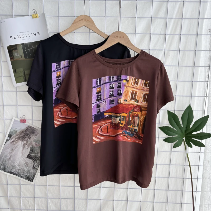 00 шелковая новая простая повседневная Универсальная футболка с круглым вырезом