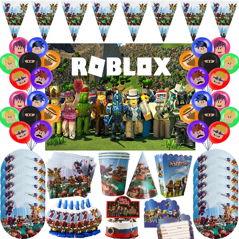 

Robloxs Theme Birthday Party Decoration Robloxs Disney Balloon Disposable Tableware Paper Plate Cup Baby Shower Party Decoration