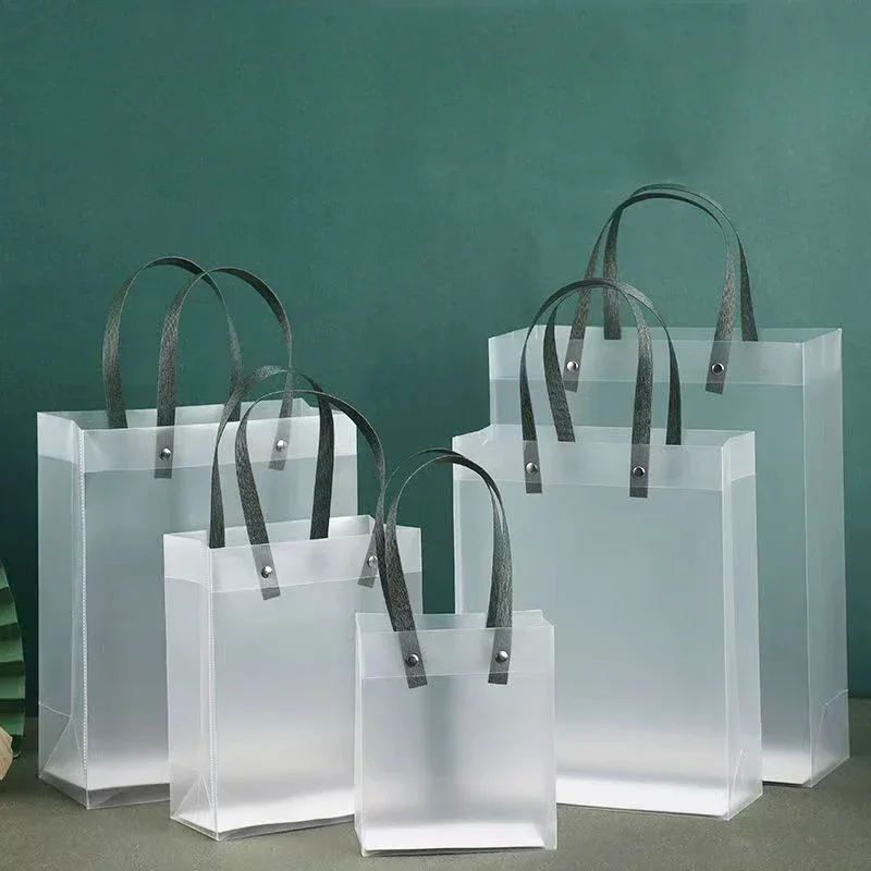 

PP Semi Transparent Handbag Square Frosted Plastic Cake with Hand Gift Portable Bag Durable Holiday Bouquet Gift Packaging Bags