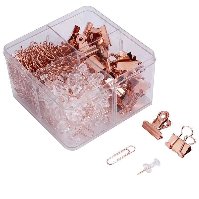 

401 Pcs Binder Clips Paper Clips Push Pins Set,With Plastic Box Practical Desk Organize Kits For Office School Home