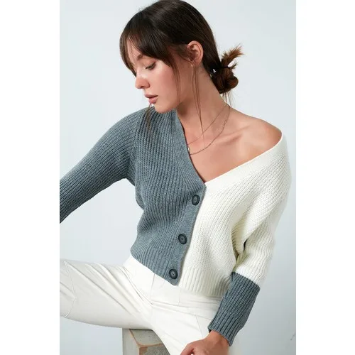 

100 Soft Acrylic With Color Block Knitwear Örme Cardigan Female Cardigan 4615043