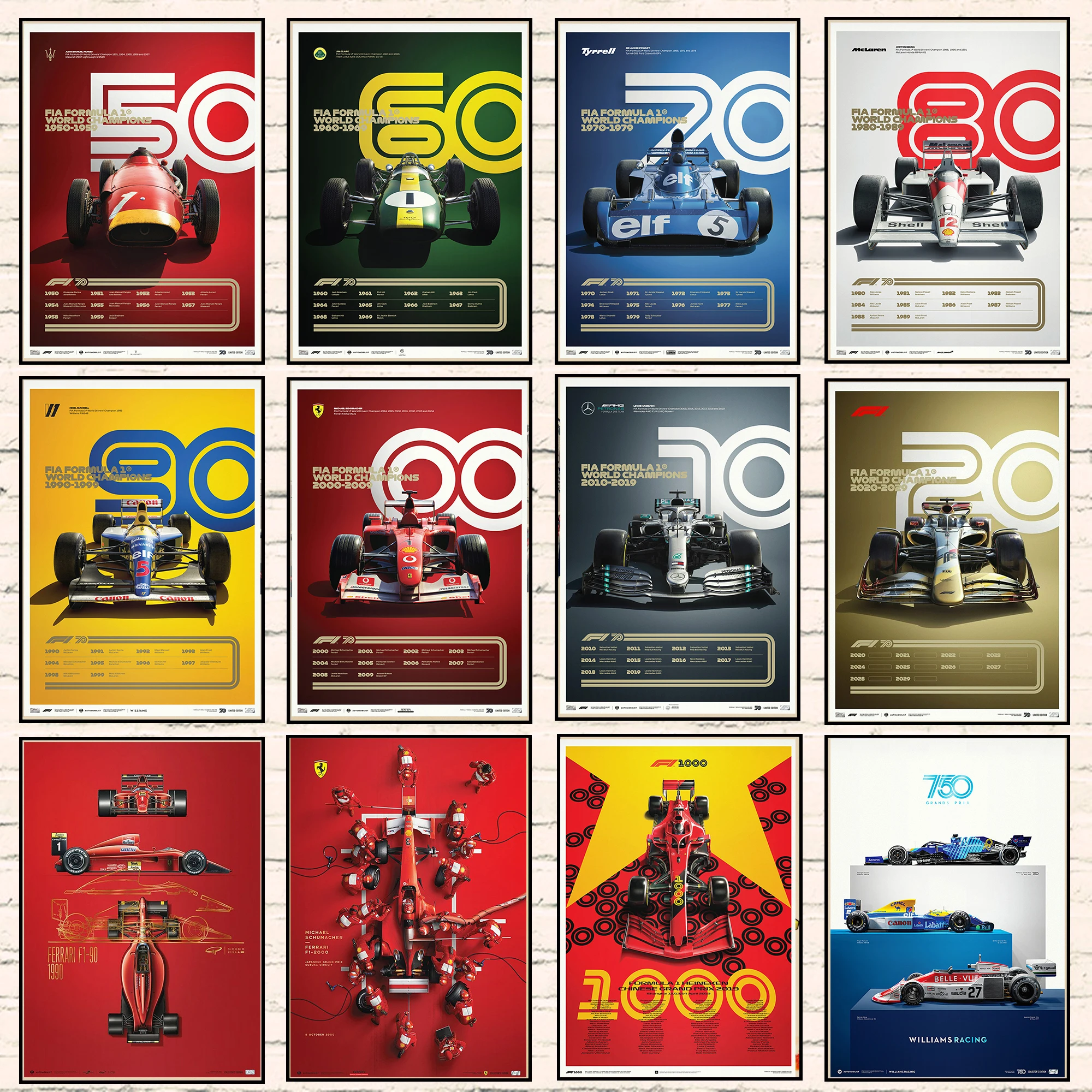 

Poster Formula 1 Decades-1950-2000s Race Car Racer Sports Car 80s Painting Wall Art Home Bar Kawaii Room Decor Canvas Posters