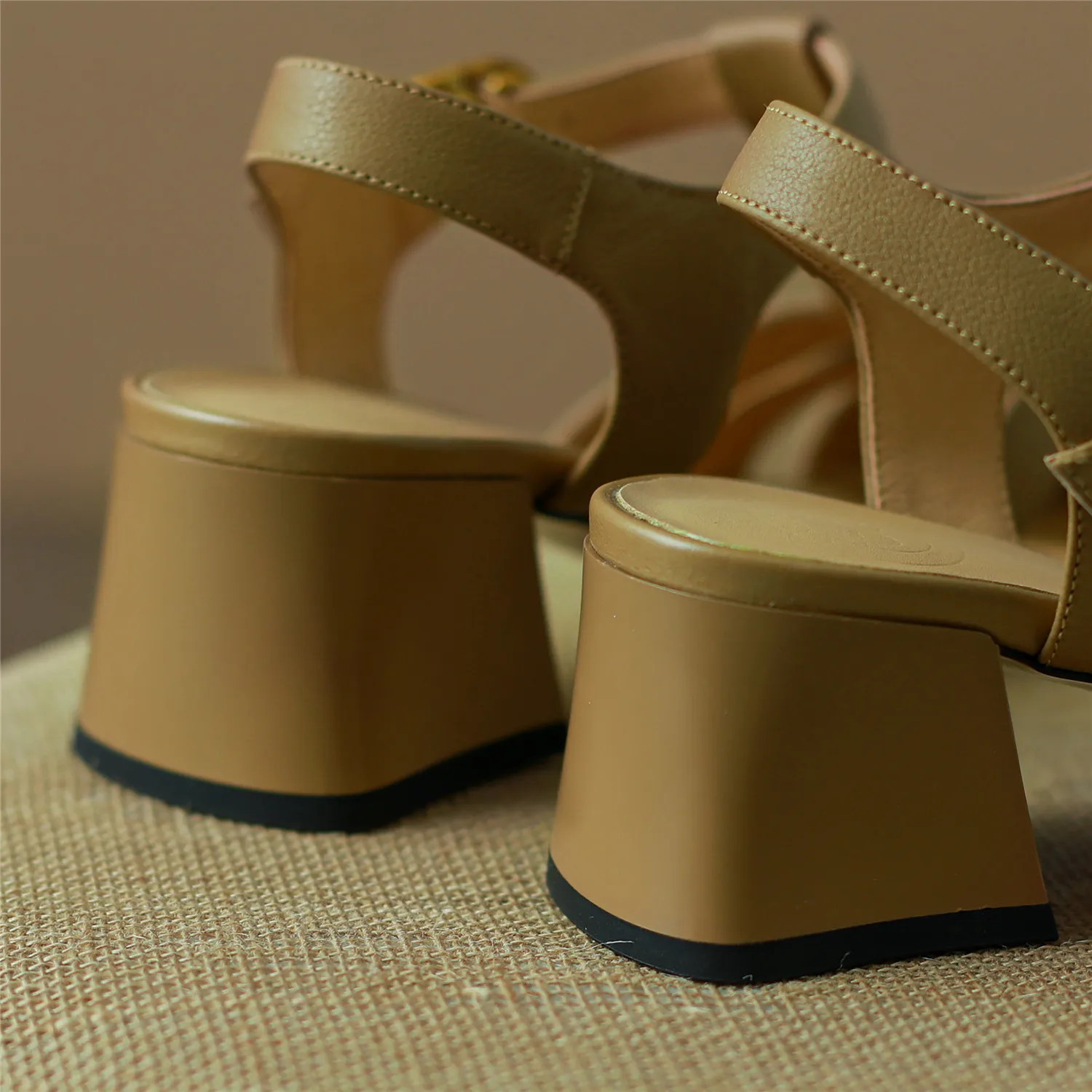 Women Sandals 2023 Summer New Luxury Genuine Cow Leather High Block Heel Buckle Pure Handmade Quality Casual Shoes Big Size 42