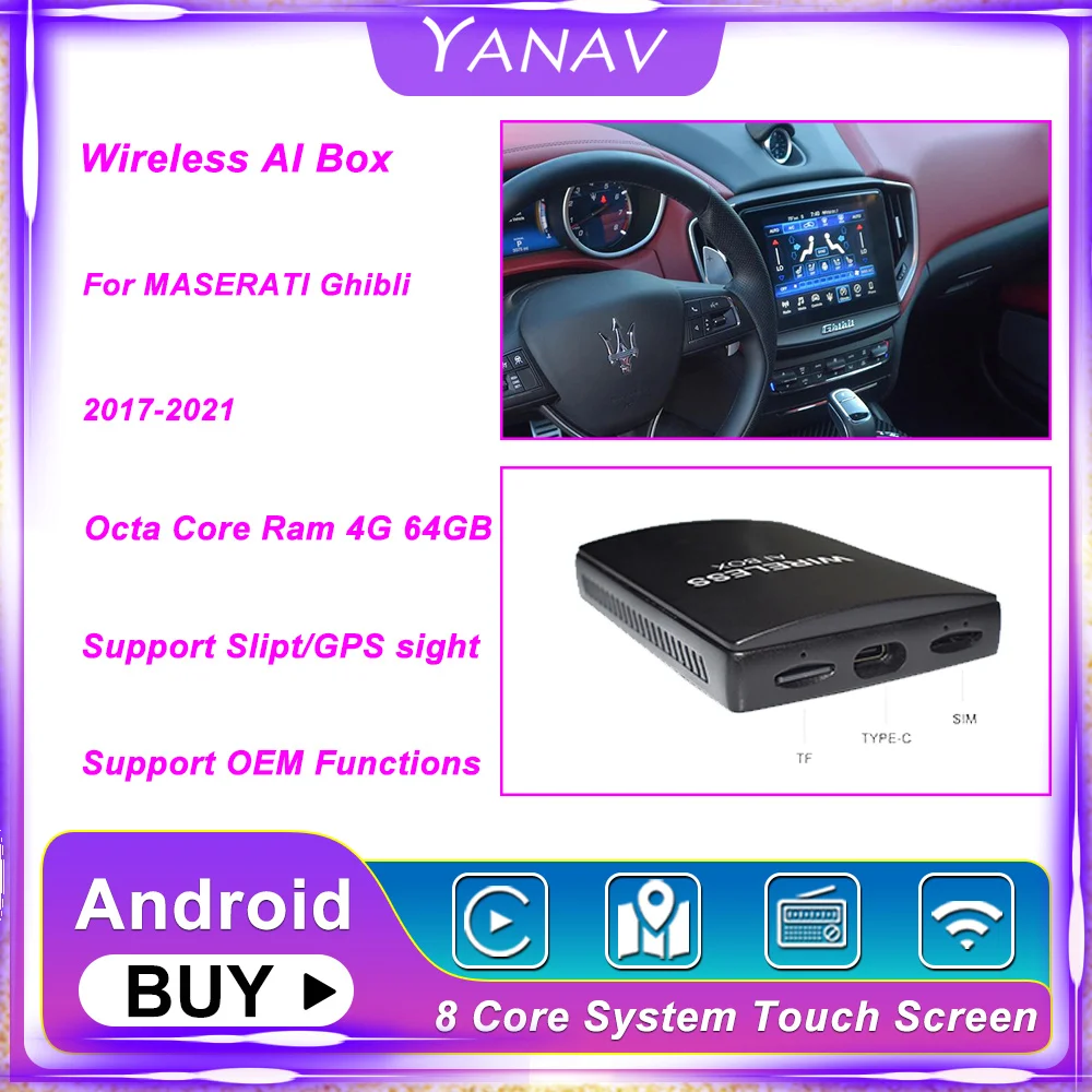 

Carplay Wireless Ai Box Dual Bluetooth Android For MASERATI Ghibli 2017-2021 Auto Car Radio Multimedia Player Smart Box HDMI