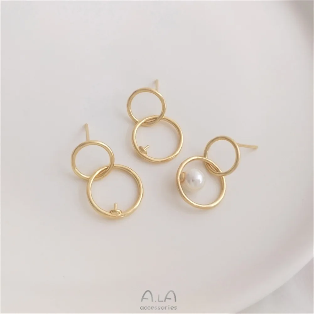 

925 silver pin 14K gold retaining half hole bead bracket double ring earrings DIY ring earrings made by hand