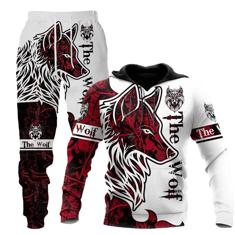 Wolf 3D Print Tracksuit Men's Hoodies Sweatshirt Pants Set Autumn Winter Fashion Casual Men's Suits