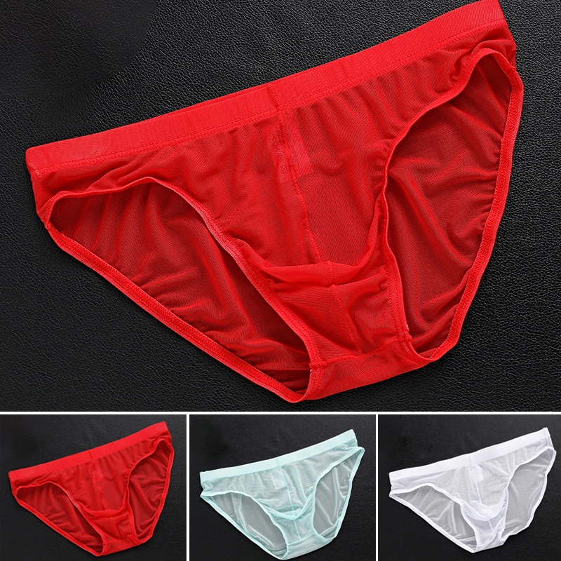 

Men's Sexy Tulle Netting Transparent Briefs Breathable Elastic Soft Underwear Low Waist Soft Underwear