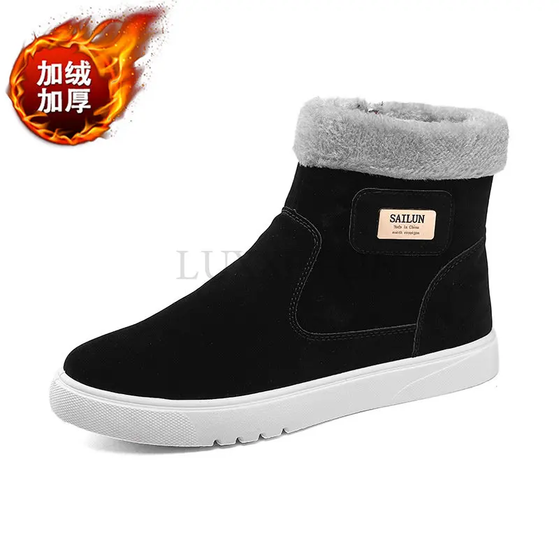 

Мужские теплые кожаные ботинки, высокие повседневные ботинки с мехом и бархатной подкладкой, обувь для снега, зимняя обувь