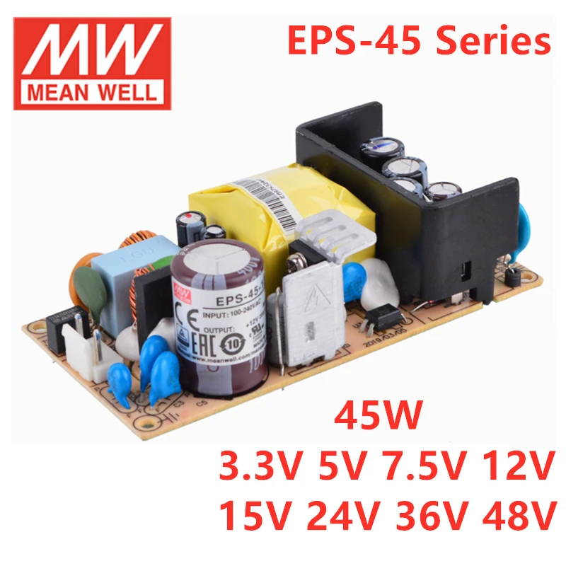 

MEAN WELL PCB Type 45W Single Output Switching Power Supply EPS-45 Series 3.3V 5V 7.5V 12V 15V 24V 36V 48V