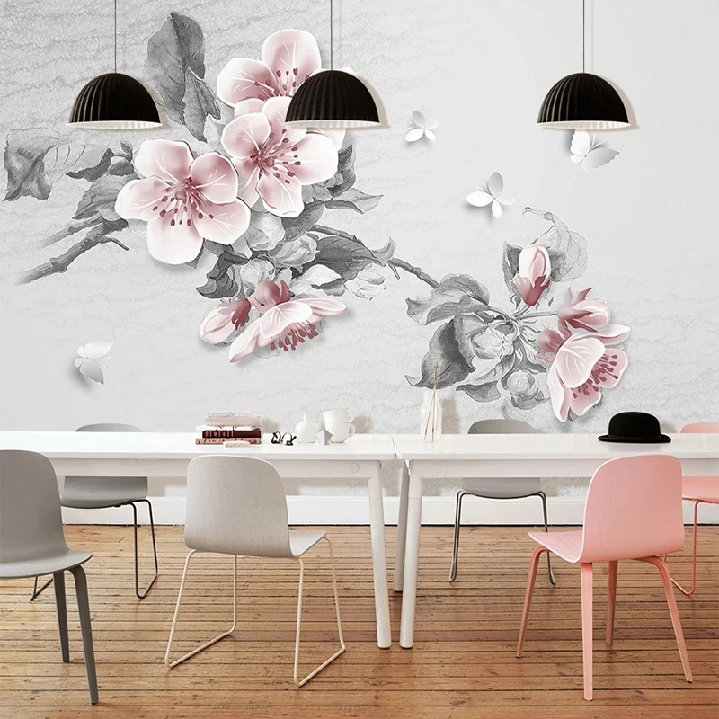 

Custom Mural Wallpaper 3D Hand-painted Flowers Butterfly Pastoral Papel De Parede Living Room TV Background Wall Romantic Fresco