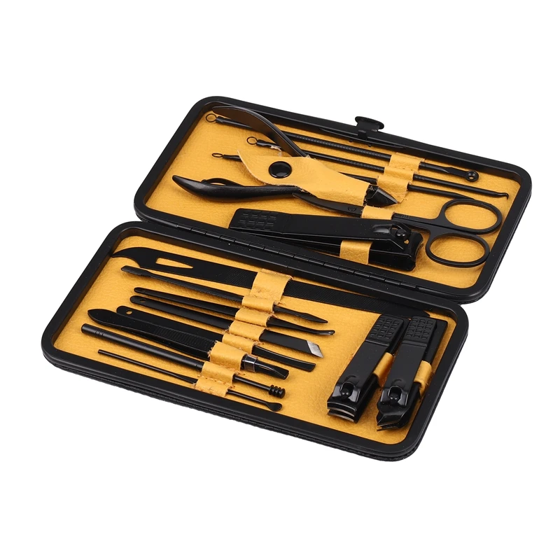 

16Pcs Nail Art Tools All For Manicure Sets Pedicure Care With Pusher Ingrown Nail File Polish Tweezer