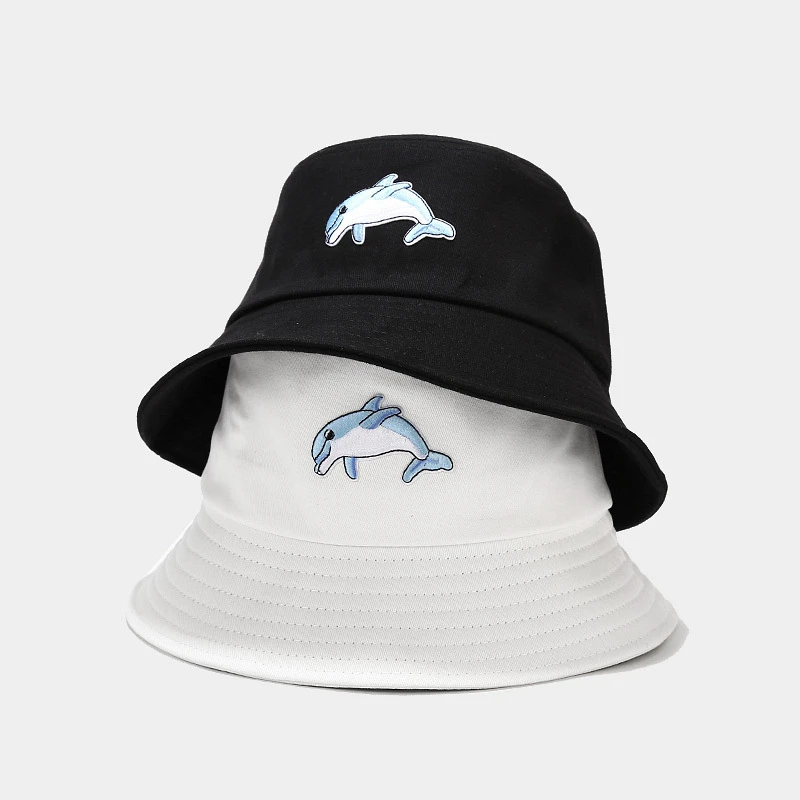 

Панама женская с мультяшным рисунком дельфина, хлопковая Рыбацкая шляпа, простые складные солнцезащитные кепки, уличная дорожная Кепка, Ке...