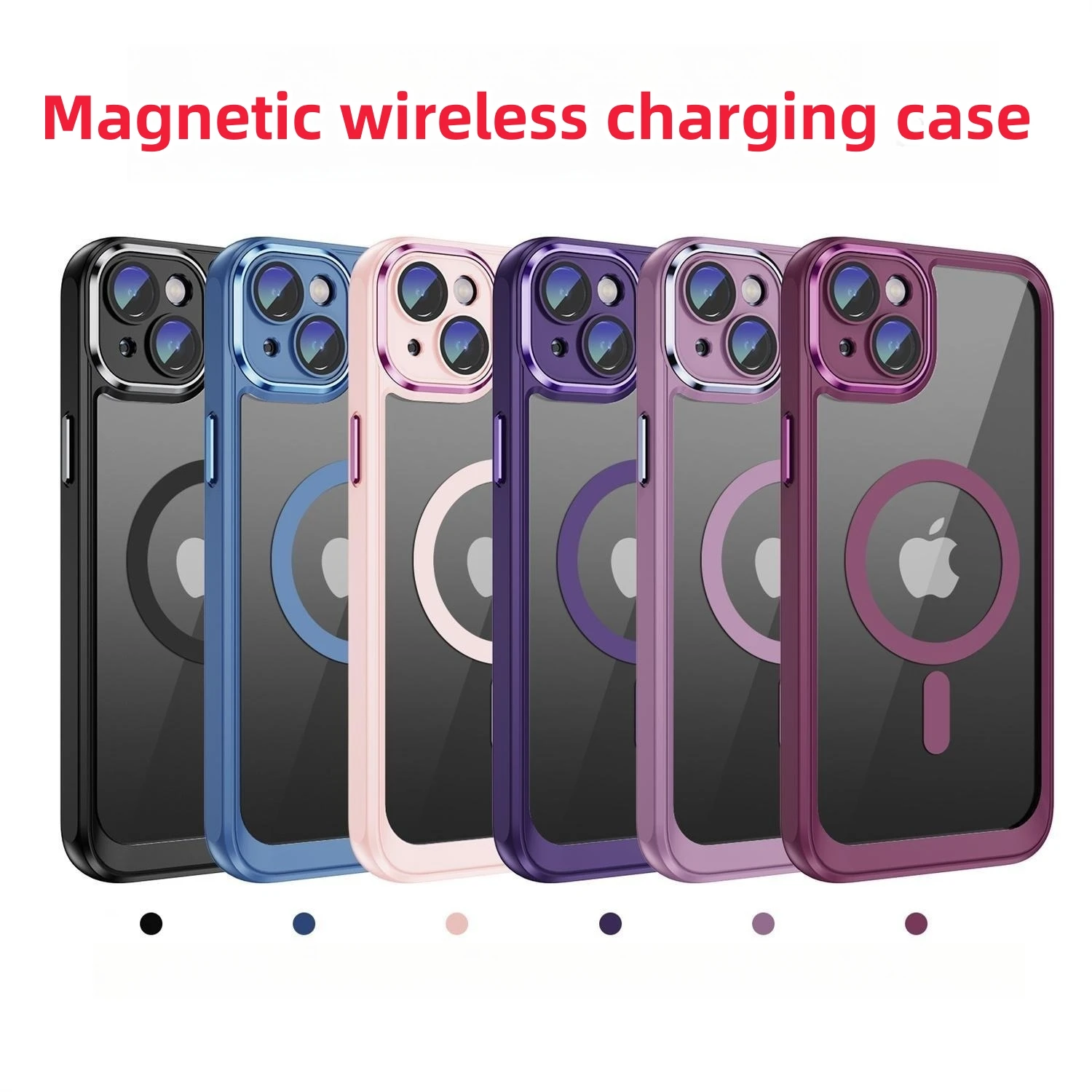

Magnetic Wireless Charging Case for IPhone15 ProMax 14 11 12 13 ProMax Plus Transparent Case with Lens Protector