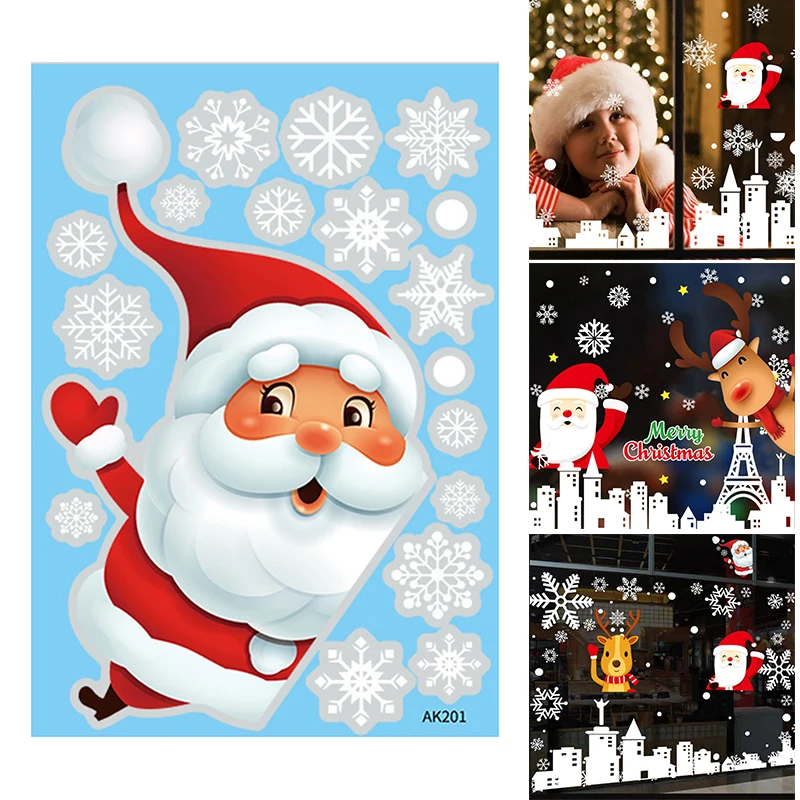 

Christmas Window Clings Snowflake Stickers for Glass Santa Claus Reindeer Xmas Christmas Window Stickers gass