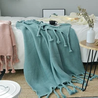 knitted wool throw blanket for beds with tassel chunky knit blankets decoration for home