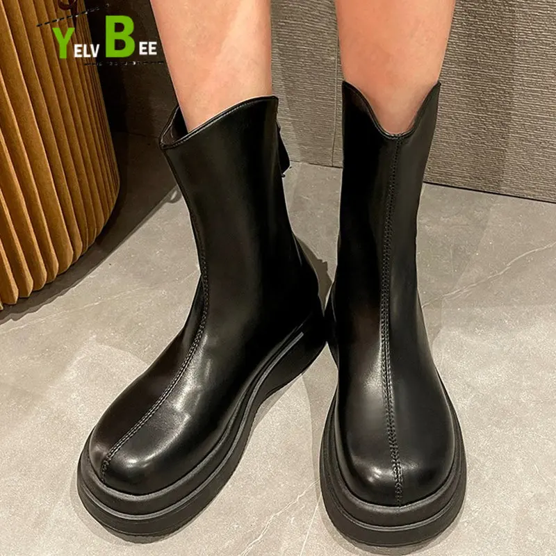 

Новые ботинки челси, модная женская обувь на плоской платформе, готические осенне-зимние толстые повседневные женские ботинки-гладиаторы ...