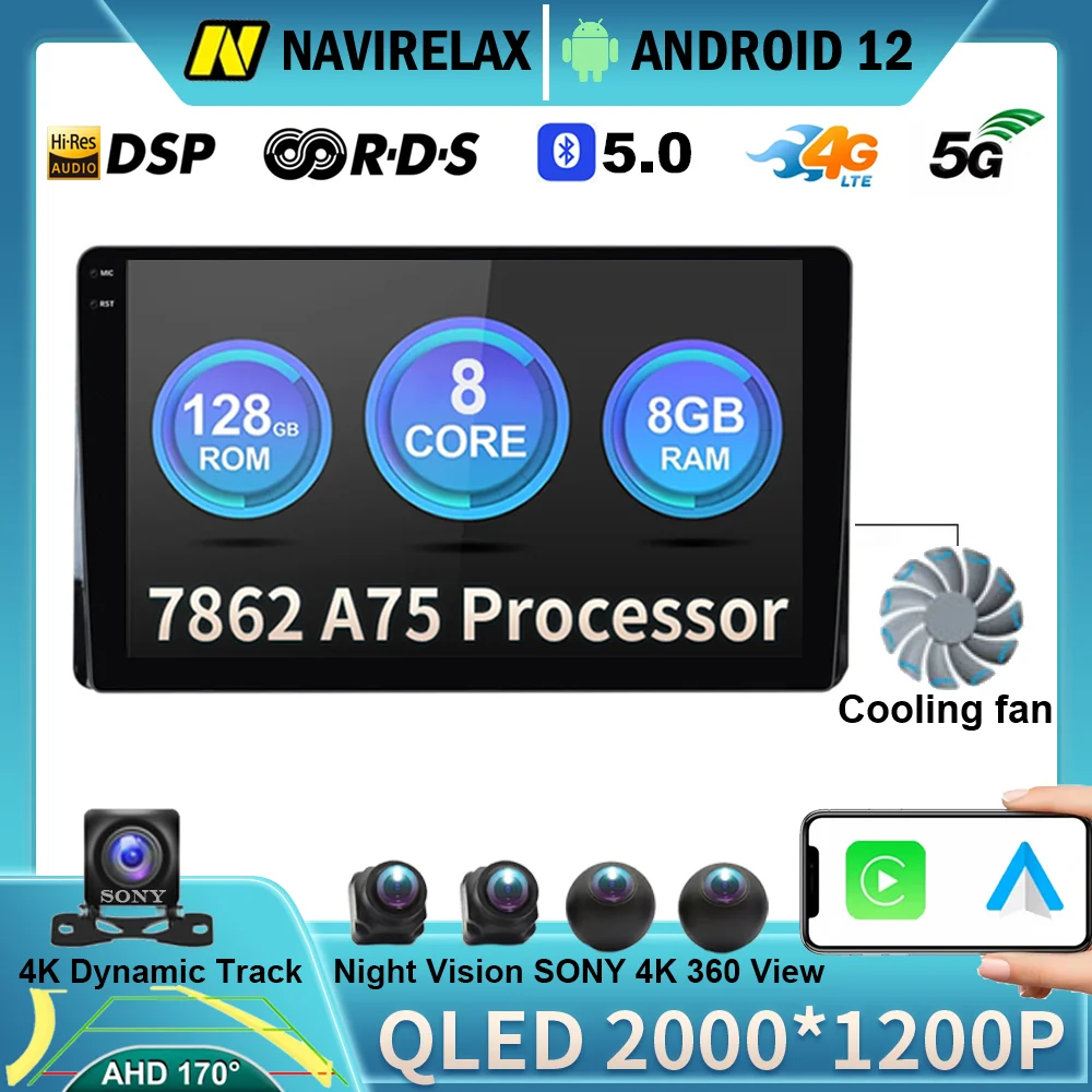 

Автомагнитола на Android 12 QLED с Wi-Fi 4G DSP, мультимедийный видеоплеер для Toyota Highlander Kluger 2022, GPS-навигация Carplay Auto BT
