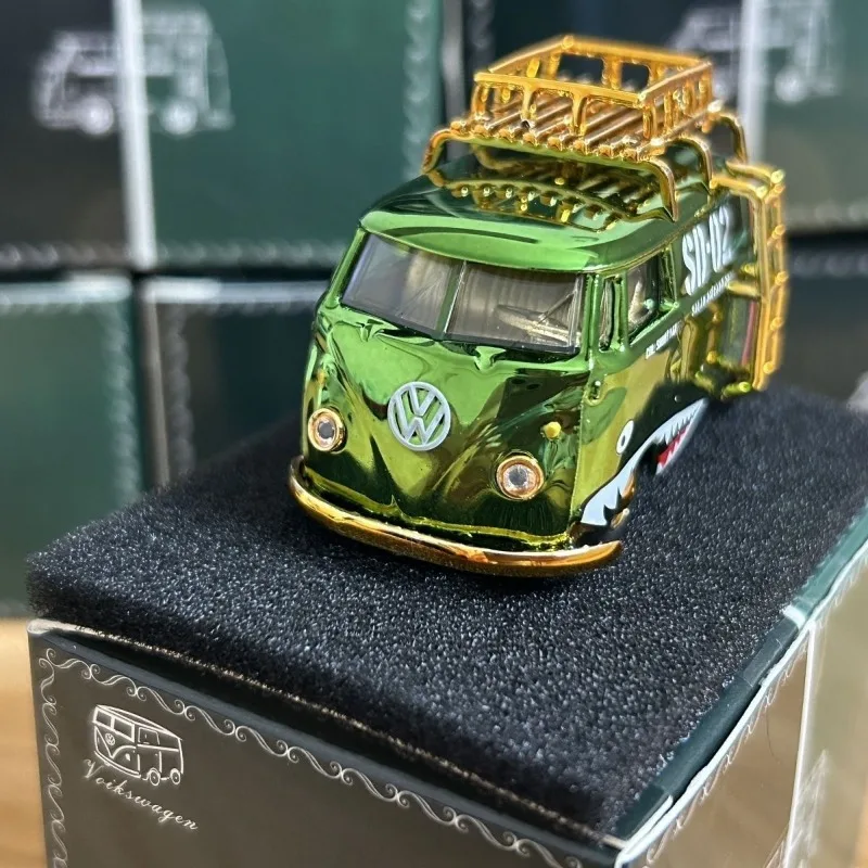 Модель автомобиля 1/64 VW T1 Wax Gourd Cart Car Modeishark Green Play Vehicles