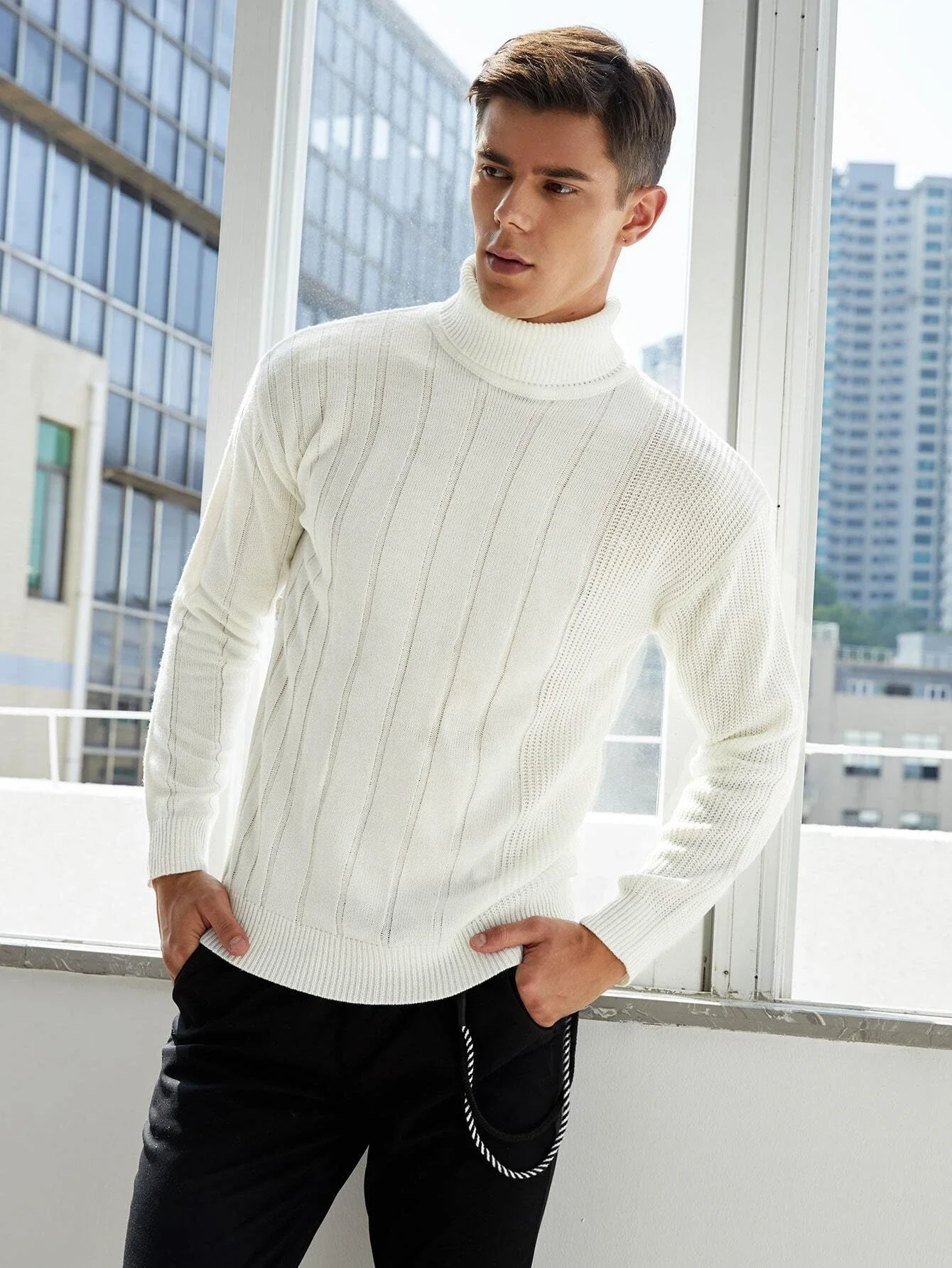 

New in Men Turtle Neck Ribbed Knit Sweater trapstar y2k hoodies jacket sweater jeans cheap items with free shipping