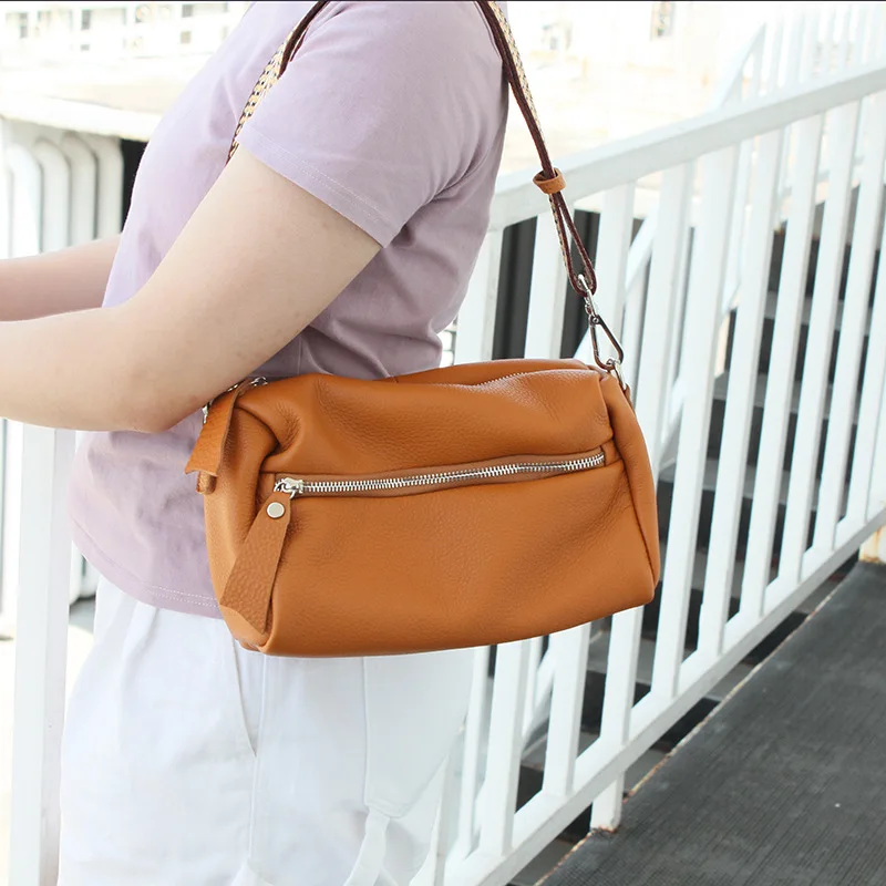 Fashion Flap Crossbody Bags For Women Soft Genuine Leather Handbag Wide Shoulder Strap Design Small Lady Shoulder Messenger Bags