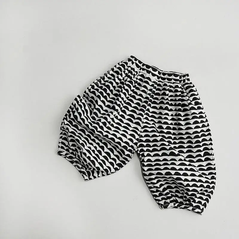 

Children Loose Plaid Trousers Cotton Boys Girls Breathable Casual Pants 2023 New Summer Thin Baby Harem Pants Wide Leg Pants