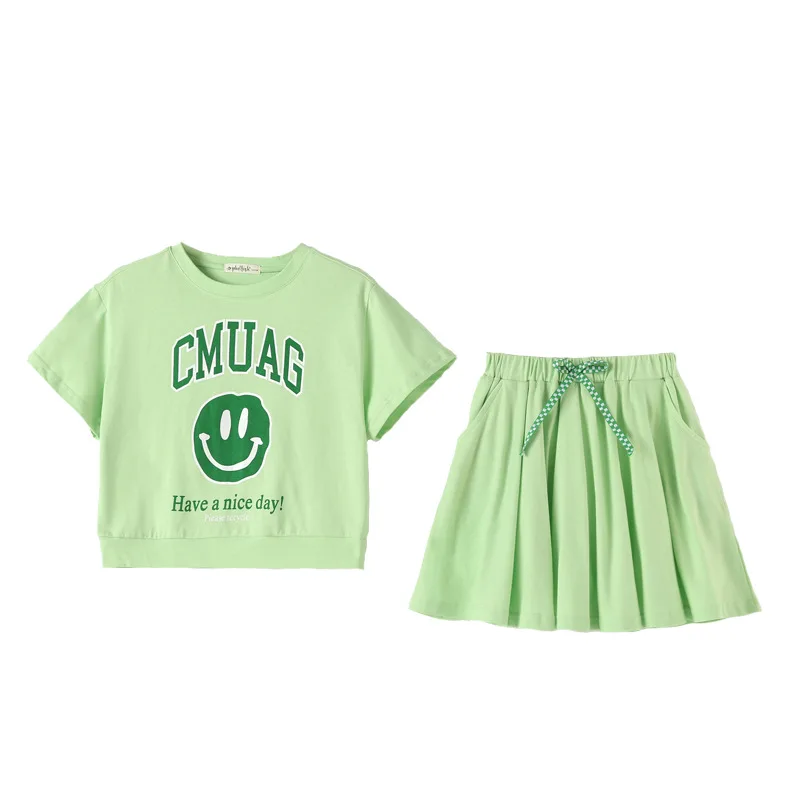 Корейский Летний комплект из 2 предметов для девочек рубашка с принтом смайлика и