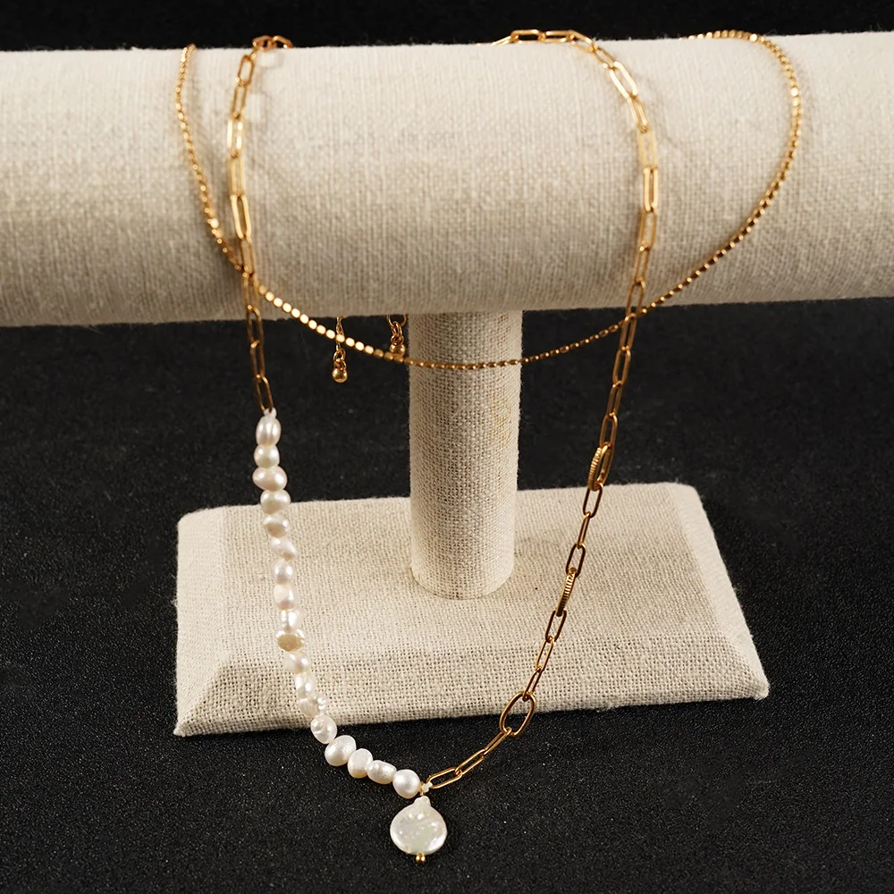 Ожерелье с двойной цепочкой простой темперамент жемчугом высокий дизайн укладка