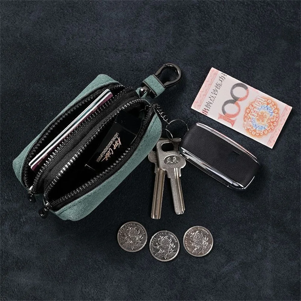 Вместительная сумка для ключей с двойной молнией в стиле унисекс замшевый