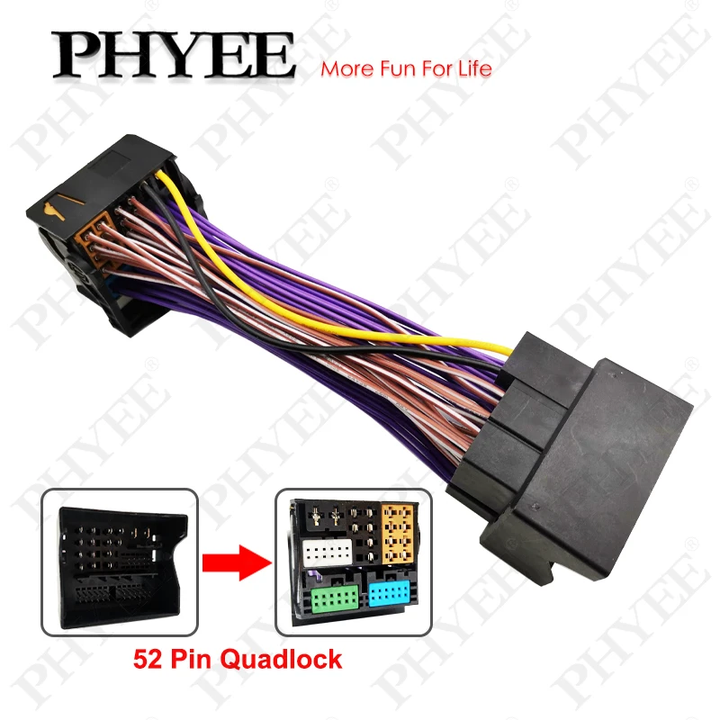 

асы Quadlock Extension Harness Adapter 52 Pin Connector Plug Play Wiring Cable for VW Golf Jetta Polo T-ROC Tiguan Passat Audi