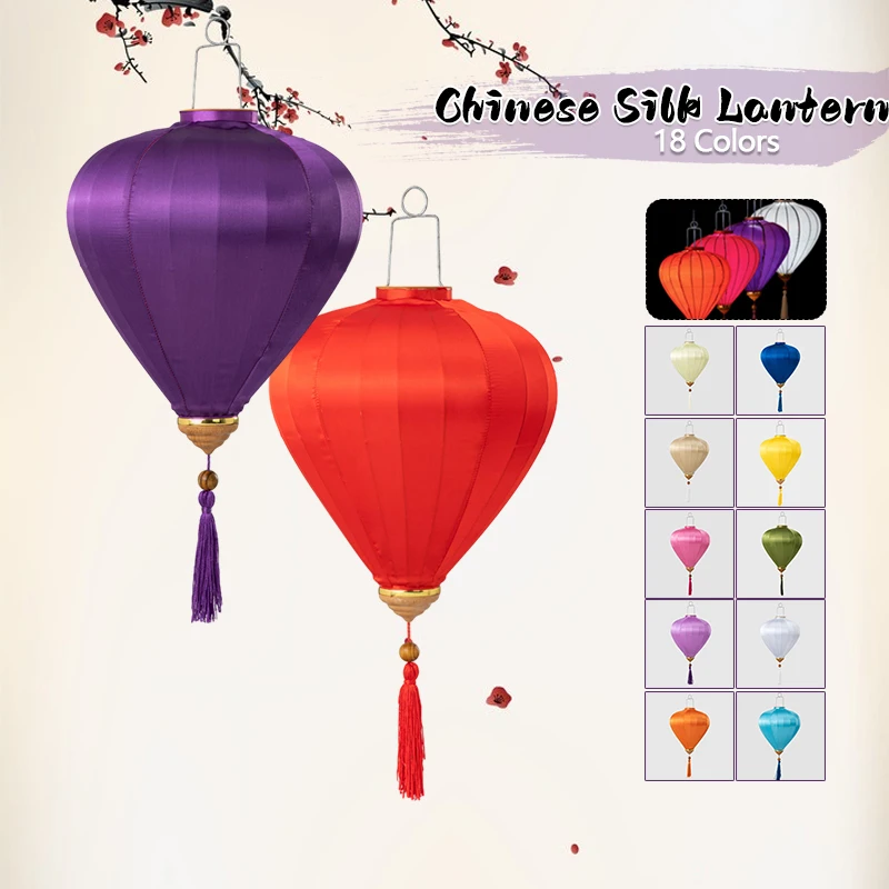

12/14 Inch Classic Oriental Style Palace Lantern Retro Satin Silk Lantern Festival New Year Decor Chinese Diamond Shape Lantern