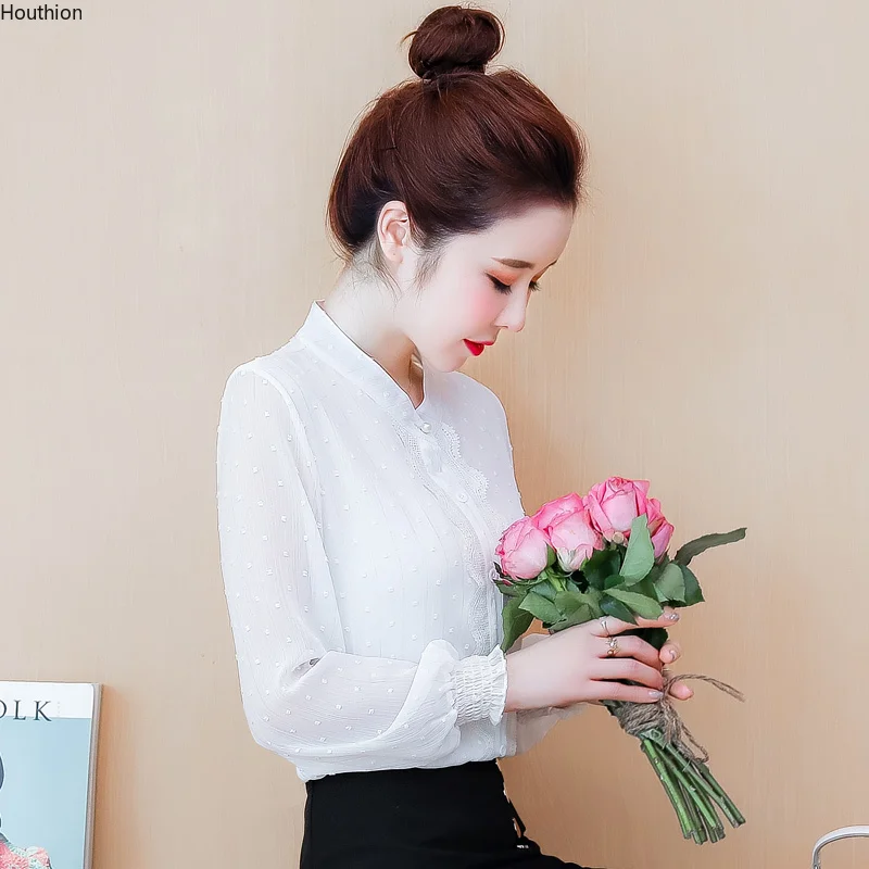 

Блузка женская шифоновая с круглым вырезом и длинным рукавом