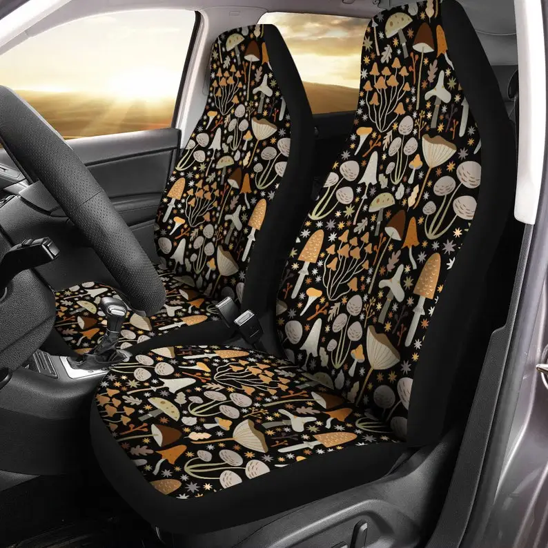 

Brown Beige Boho Mushroom Car Seat Covers(1 pair), Bohemian universal seat covers, Car Seat Protector, car seat upholstery, Car