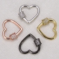 3pcs 17mm20mm hue heart shaped metal turnbuckle screw clasp inlay cubic zircon earrings bracelets necklaces for women girl lady