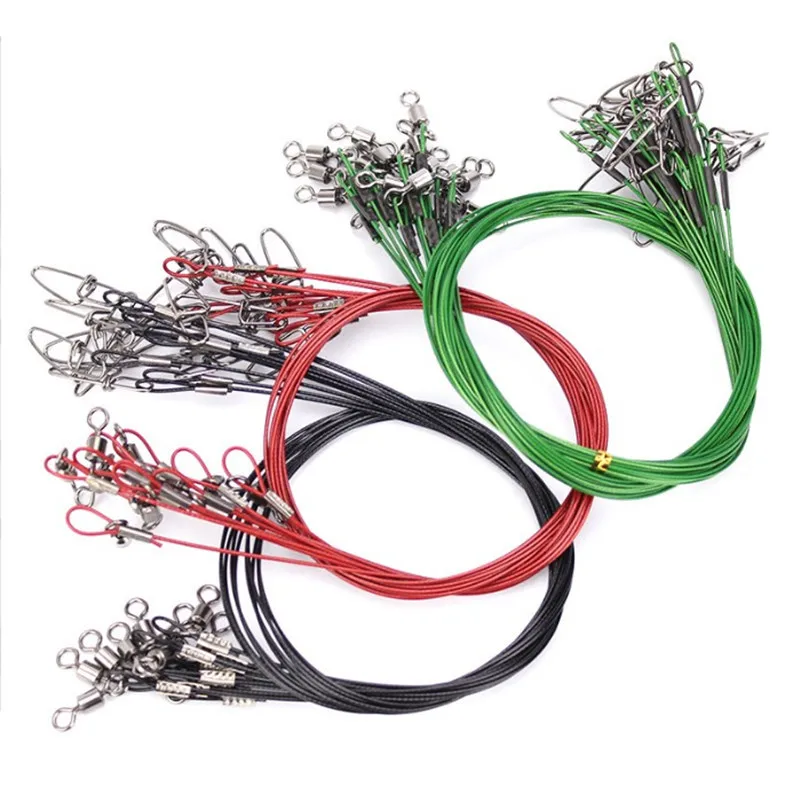 

10pcs/lot 50cm 150 lb Anti Bite Steel Bold Fishing Line Steel Wire Leader With Swivel Lead Core Fly Leash Leading Line Fish Rope